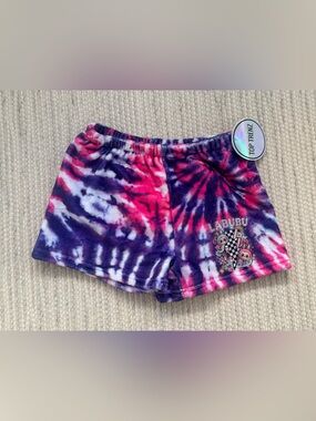 NWT TOP TRENZ Personalized Labubu Fuzzy Purple & Pink Tie Dyed Shorts - 7/8